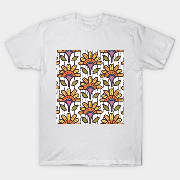 Bright Squiggle Flowers T-Shirt by Pamelandia